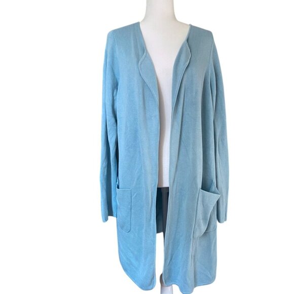 Eileen Fisher Silk Cotton Cardigan Blue Knit Sweater Open Front 2X - Picture 1 of 8